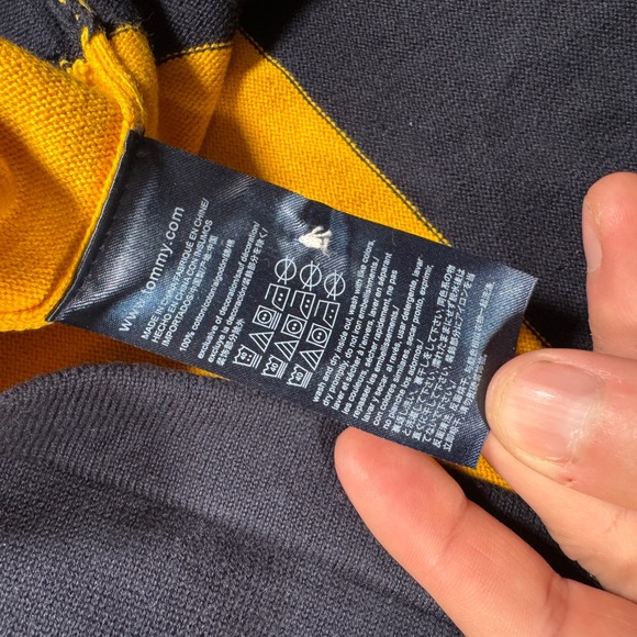 Tommy Hilfiger Shirt Mens Large Yellow Striped Long Sleeve Rugby Polo Spell Out - Picture 6 of 12